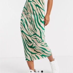 Green and Cream Zebra Print Midi Skirt